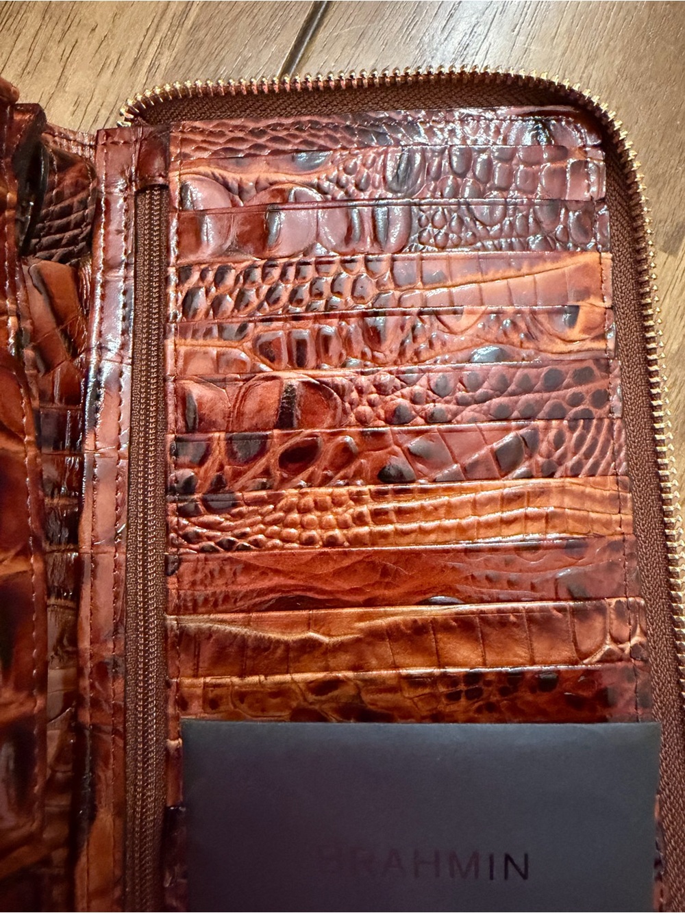 Brahmin Brown Crocodile-Embossed Zip Wallet - Picture 6 of 7